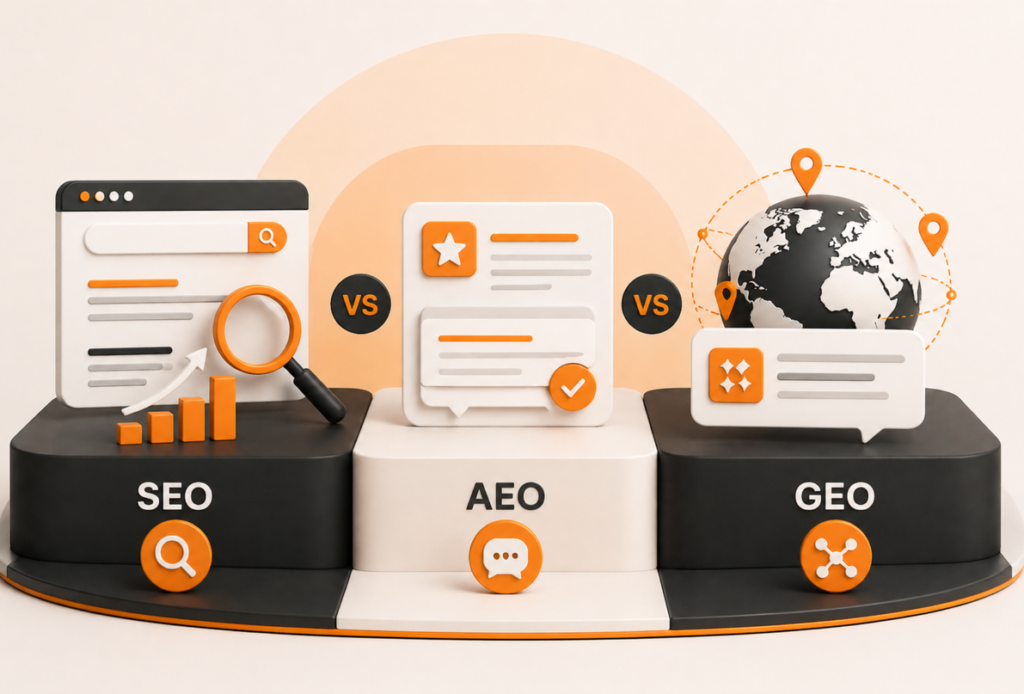 AEO vs SEO vs GEO Key Differences & What Matters in 2026